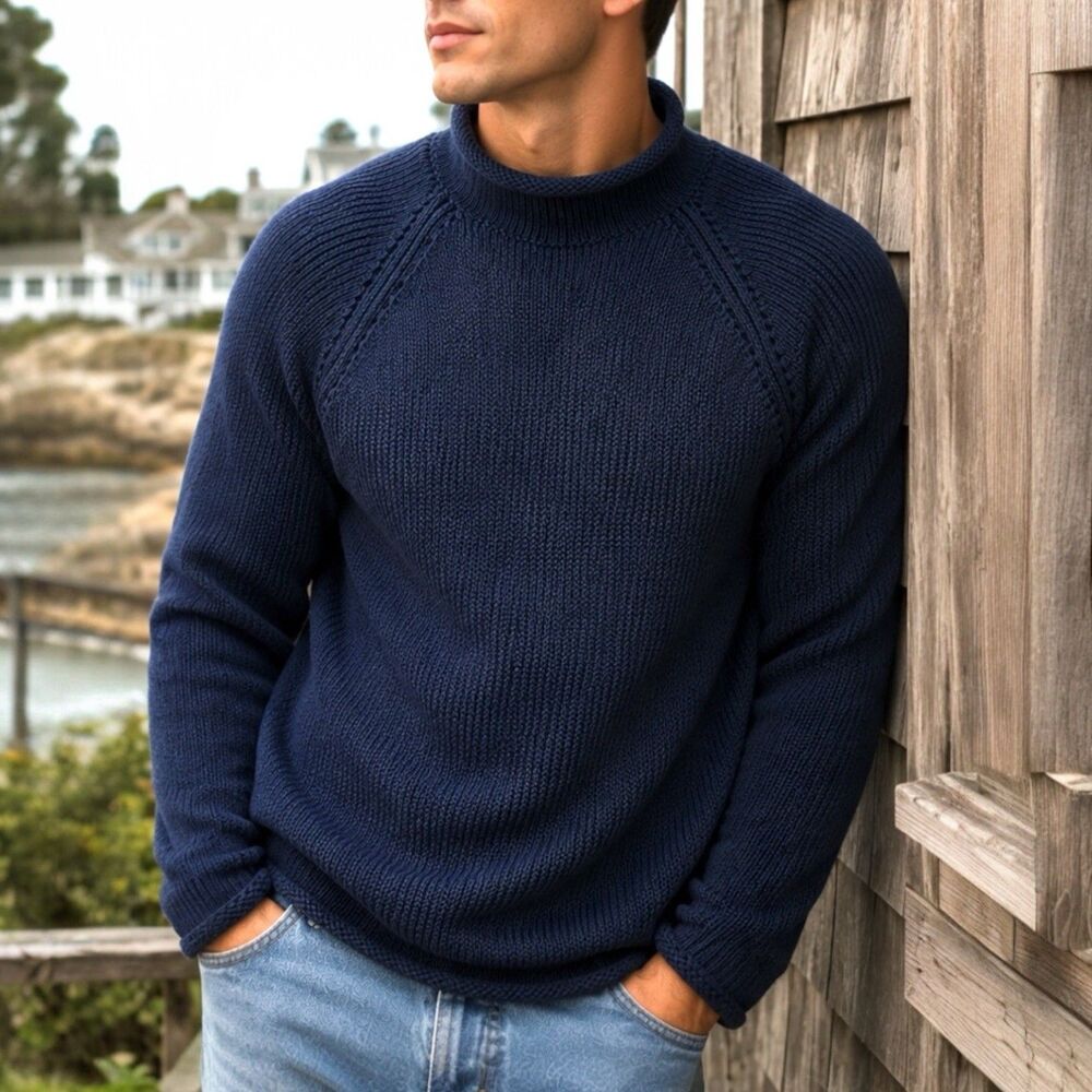 J Crew 1988 Rollneck Sweater Mens L Blue Cotton Cozy Preppy BW186 Needs Repair - Picture 12 of 12